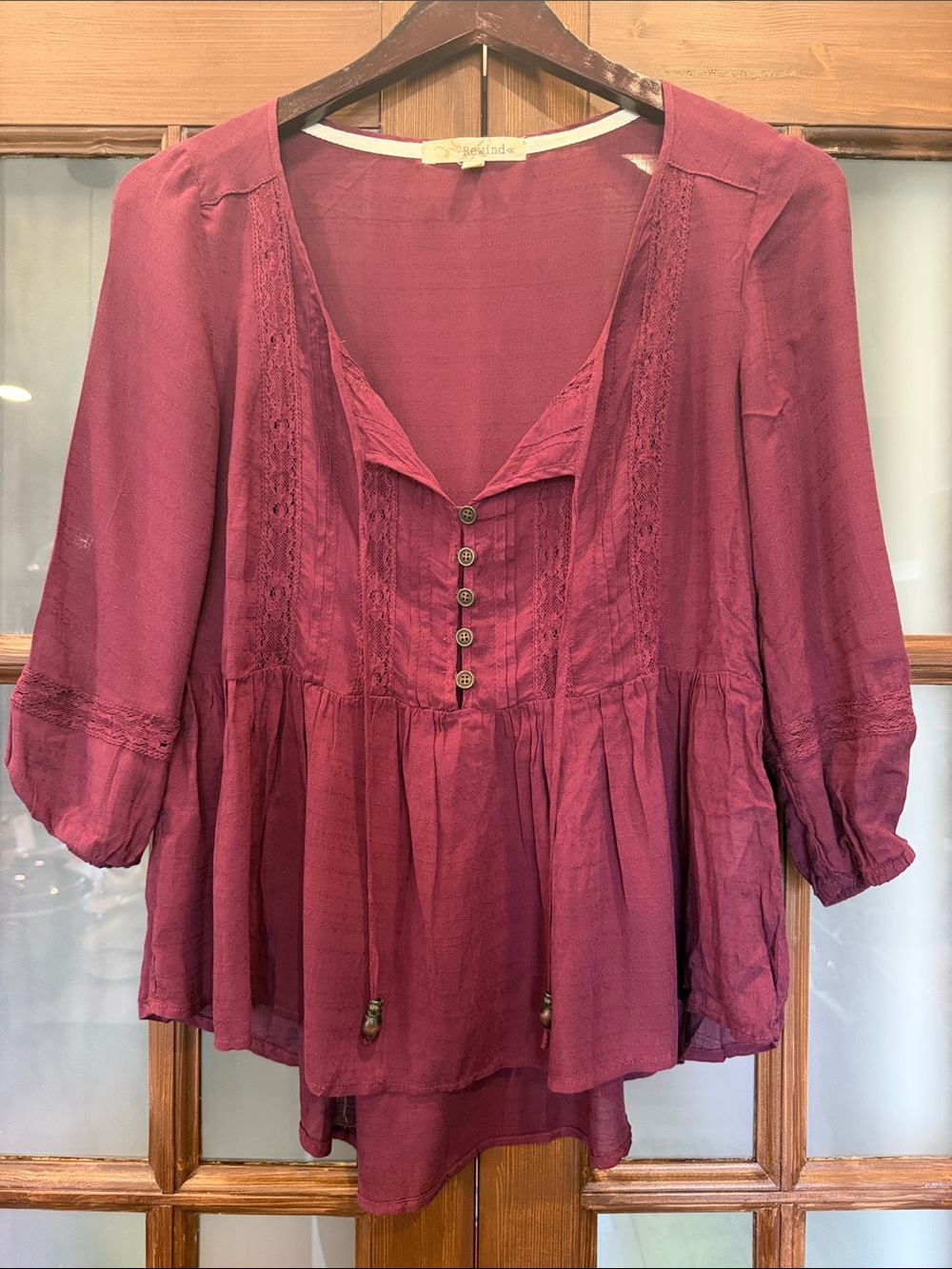 Rewind Burgundy Button-Front Peasant Tunic